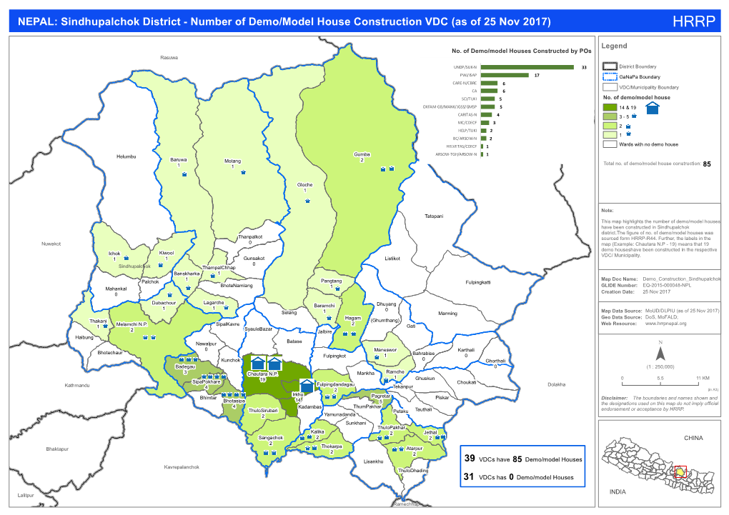 NEPAL: Sindhupalchok District - Number of Demo/Model House Construction VDC (As of 25 Nov 2017) HRRP