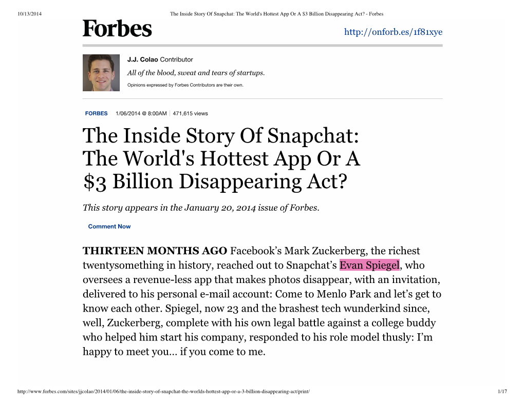 The World's Hottest App Or a $3 Billion Disappearing Act?, Forbes