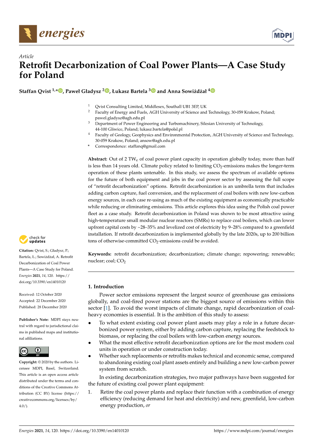 Retrofit Decarbonization of Coal Power Plants—A Case Study for Poland