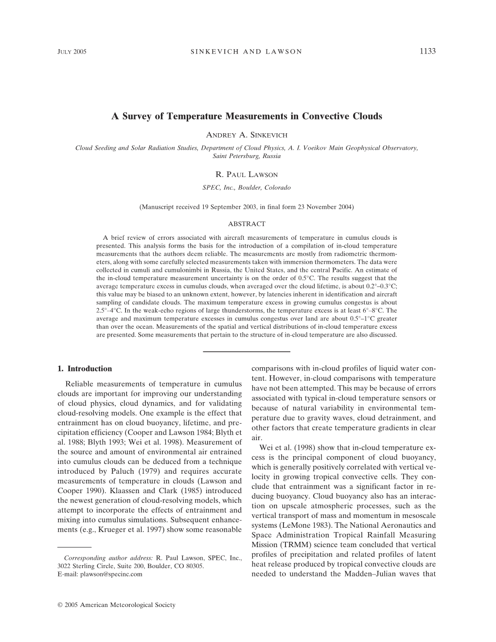 A Survey of Temperature Measurements in Convective Clouds