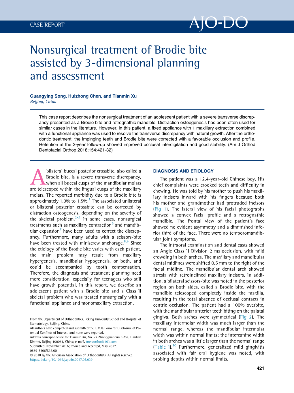 Nonsurgical Treatment of Brodie Bite Assisted by 3-Dimensional Planning and Assessment