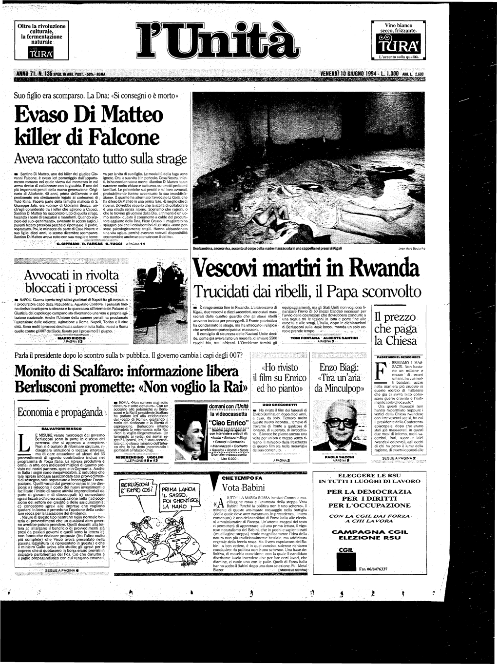 Evaso Di Matteo Killer Di Falcone Véscovi Martiri in Rwanda