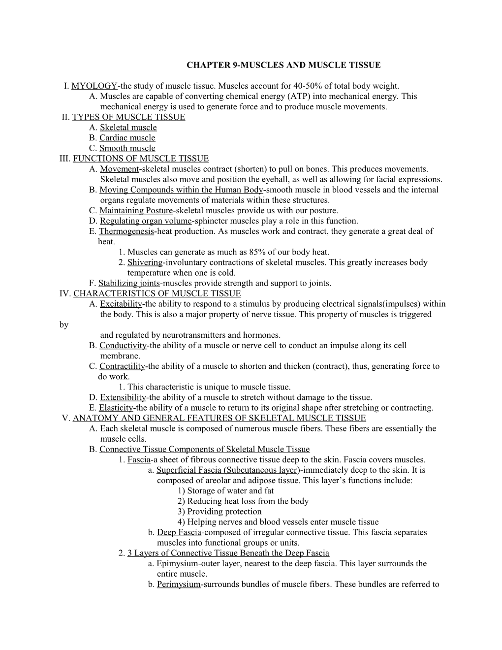 Chapter 9-Muscles And Muscle Tissue