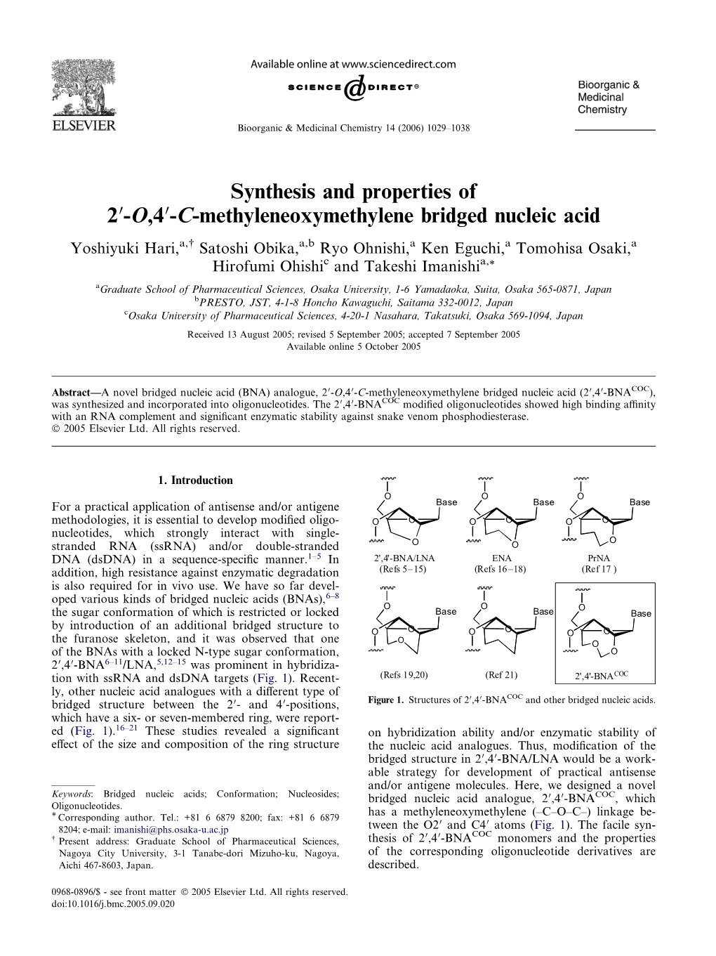 C-Methyleneoxymethylene Bridged Nucleic Acid