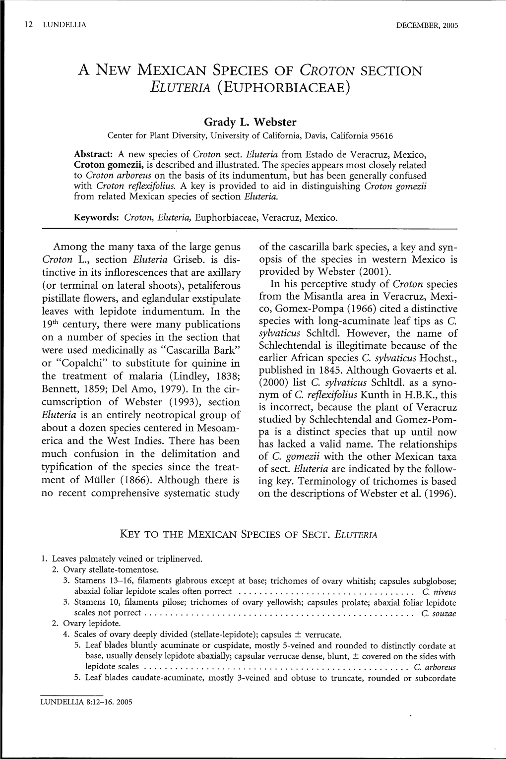 A New Mexican Species of Croton Section Eluteria (Euphorbiaceae)