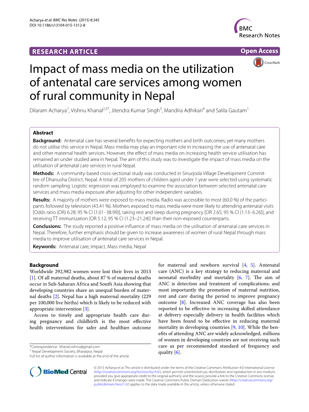 Impact of Mass Media on the Utilization of Antenatal Care Services