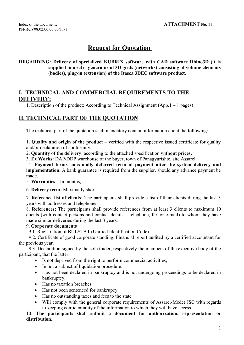 Index of the Document : ATTACHMENT No. 11