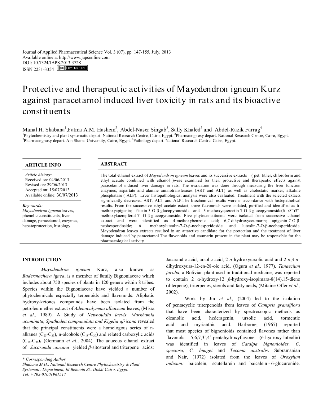 Protective and Therapeutic Activities of Mayodendron Igneum Kurz Against Paracetamol Induced Liver Toxicity in Rats and Its Bioactive Constituents