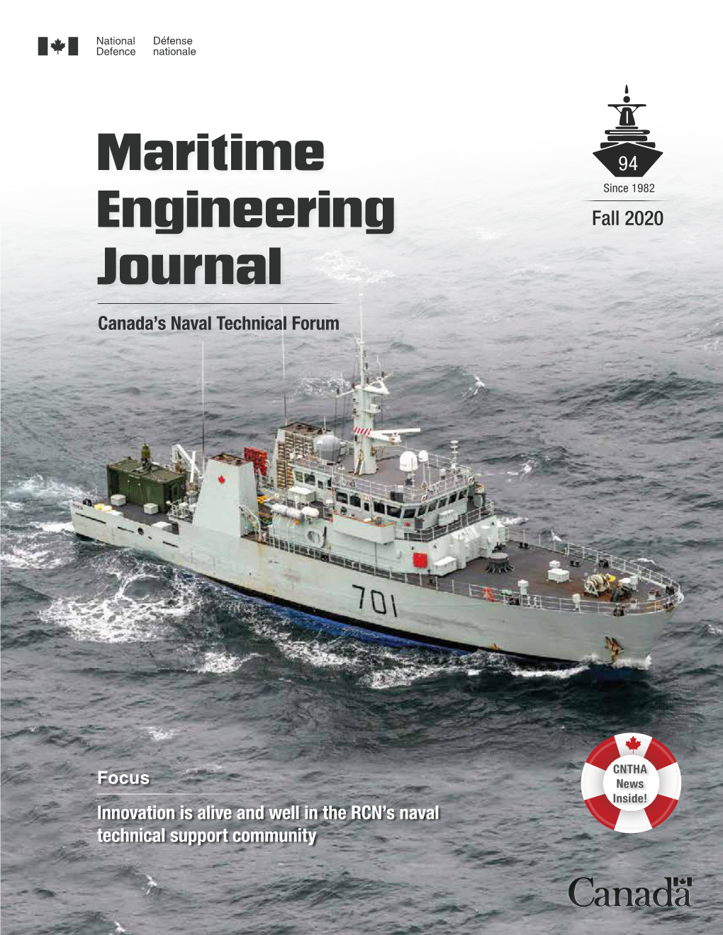 Maritime Engineering Journal Turn to Page 5 to Find out What HMCS Glace Bay Was Doing with This on Canada.Ca: “Sea Can” on Her Quarterdeck