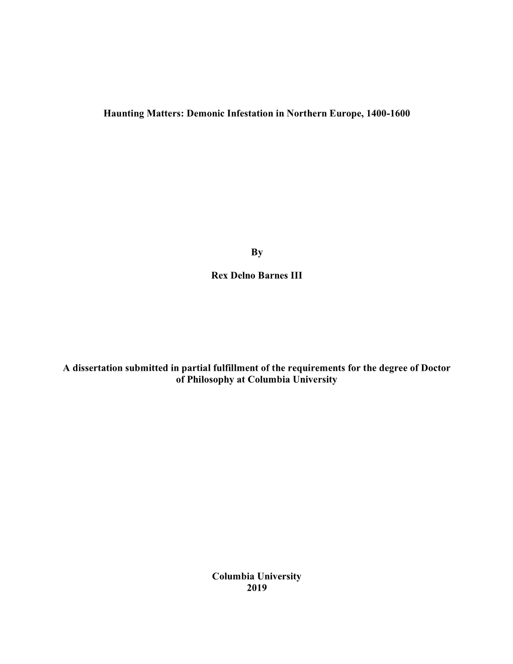 Haunting Matters: Demonic Infestation in Northern Europe, 1400-1600 By