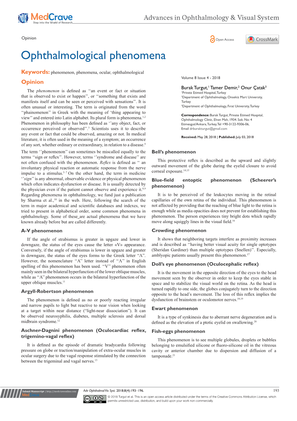 Ophthalmological Phenomena