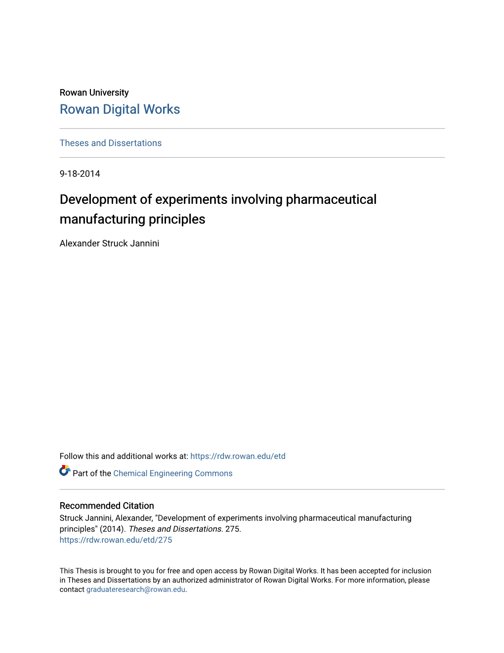 Development of Experiments Involving Pharmaceutical Manufacturing Principles