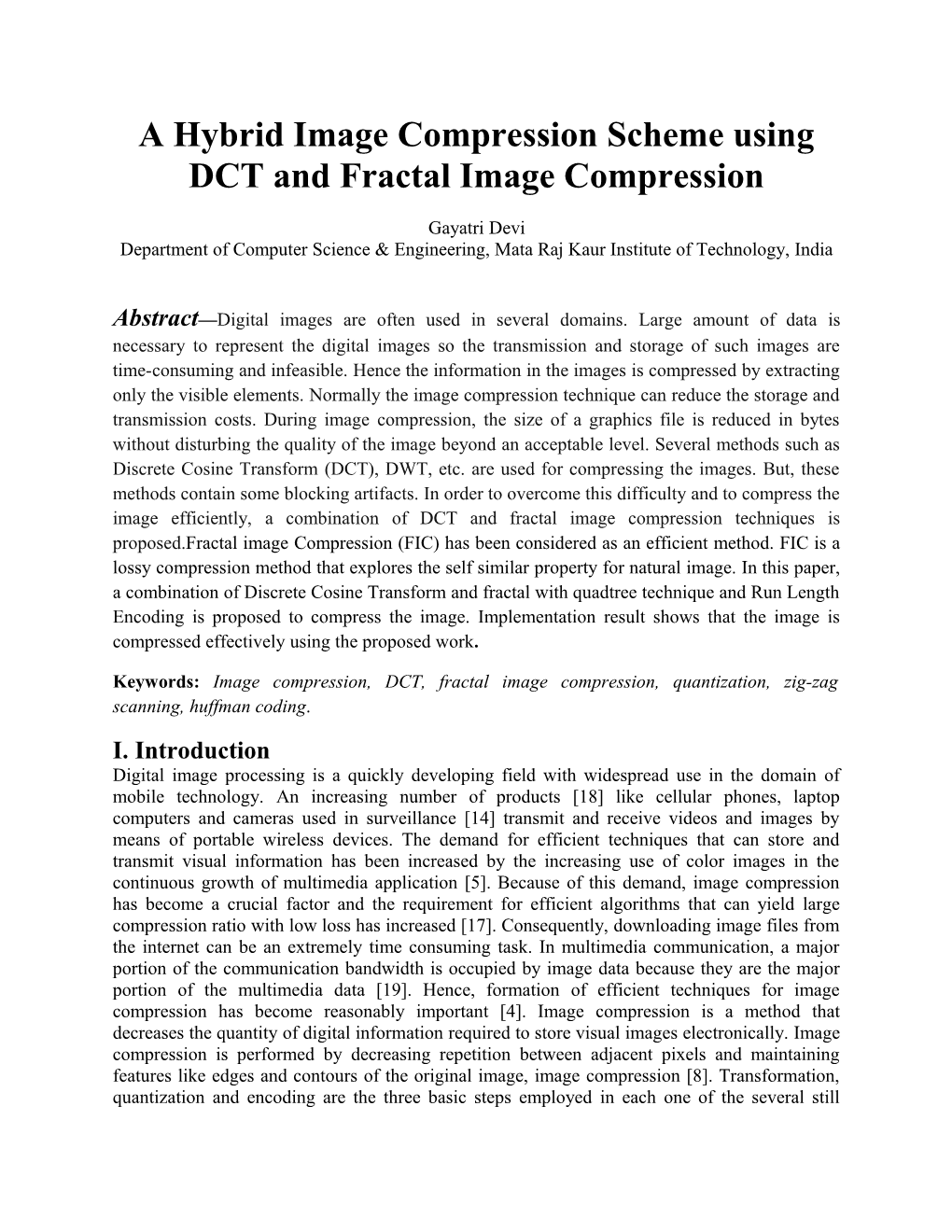 A Hybrid Image Compression Scheme Using