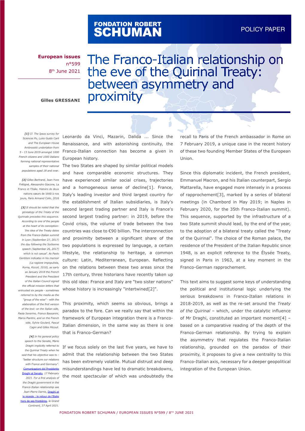 The Franco-Italian Relationship on the Eve of the Quirinal Treaty: Between Asymmetry and Proximity