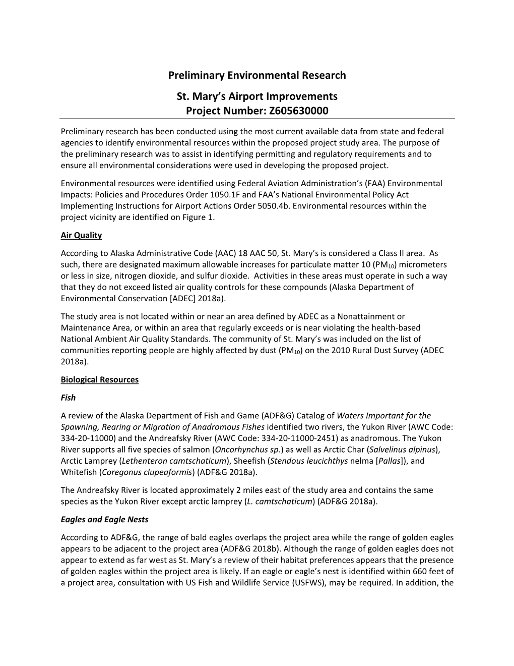Preliminary Environmental Research St. Mary's Airport Improvements Project Number