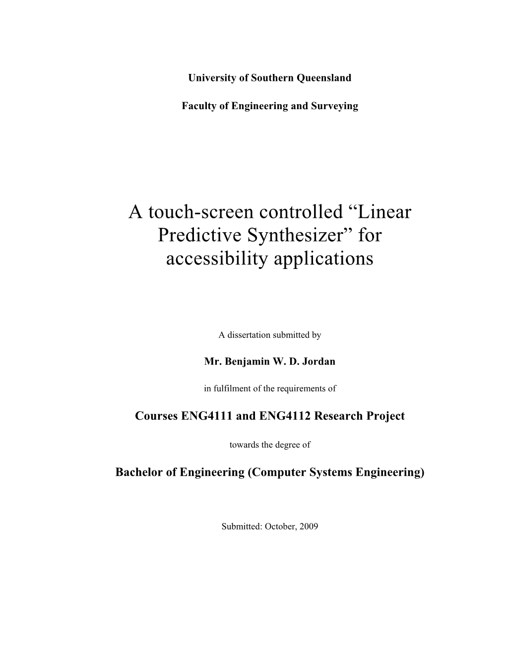 A Touch-Screen Controlled “Linear Predictive Synthesizer” for Accessibility Applications