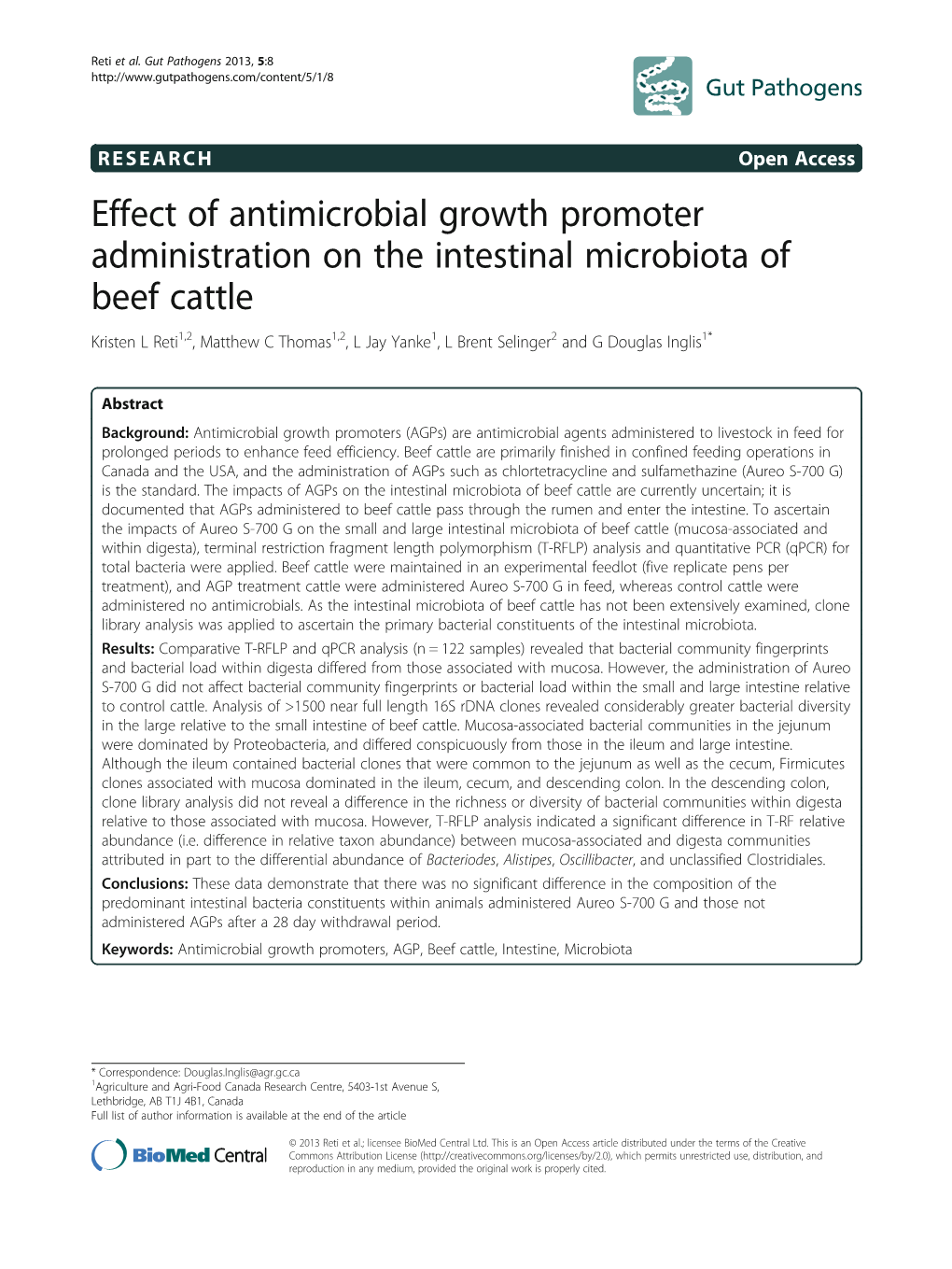 Effect of Antimicrobial Growth Promoter Administration on the Intestinal