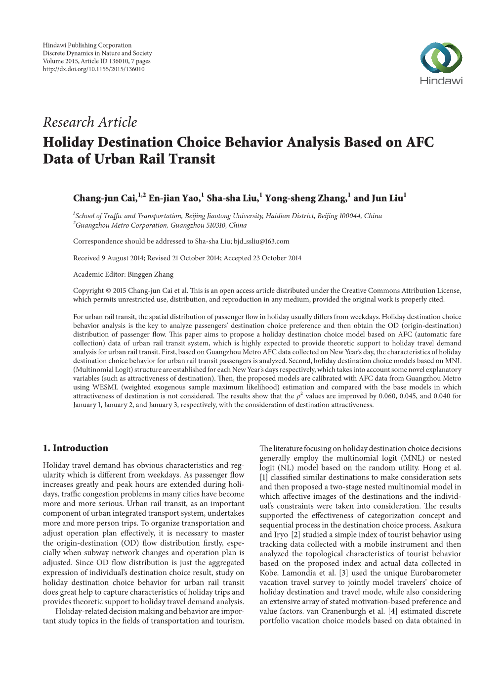 Holiday Destination Choice Behavior Analysis Based on AFC Data of Urban Rail Transit