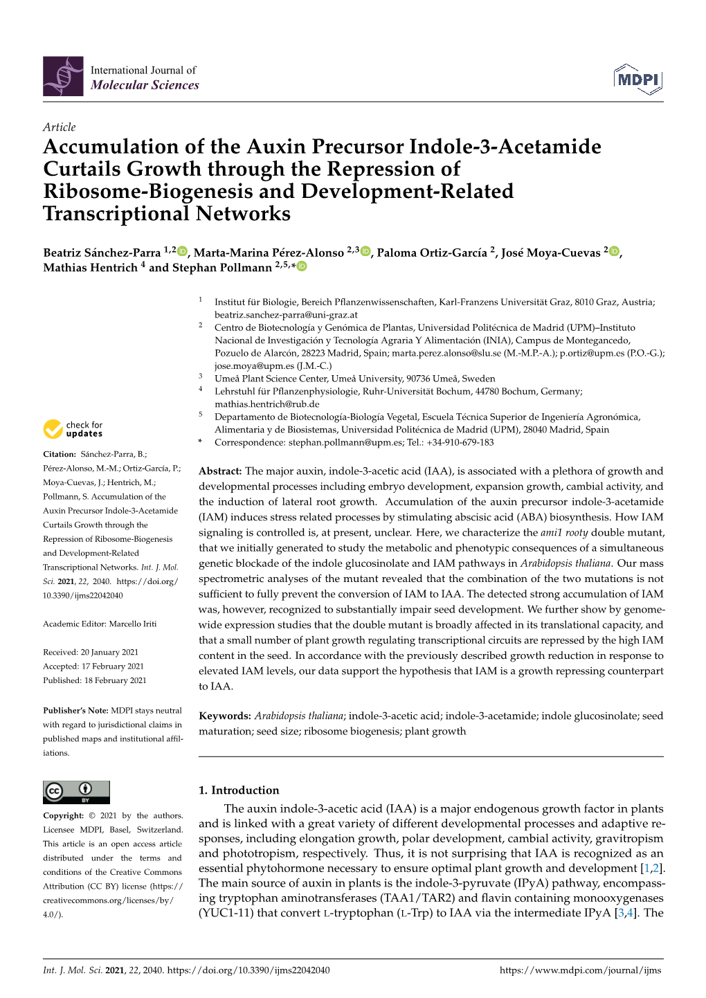 Accumulation of the Auxin Precursor Indole-3-Acetamide Curtails Growth Through the Repression of Ribosome-Biogenesis and Development-Related Transcriptional Networks