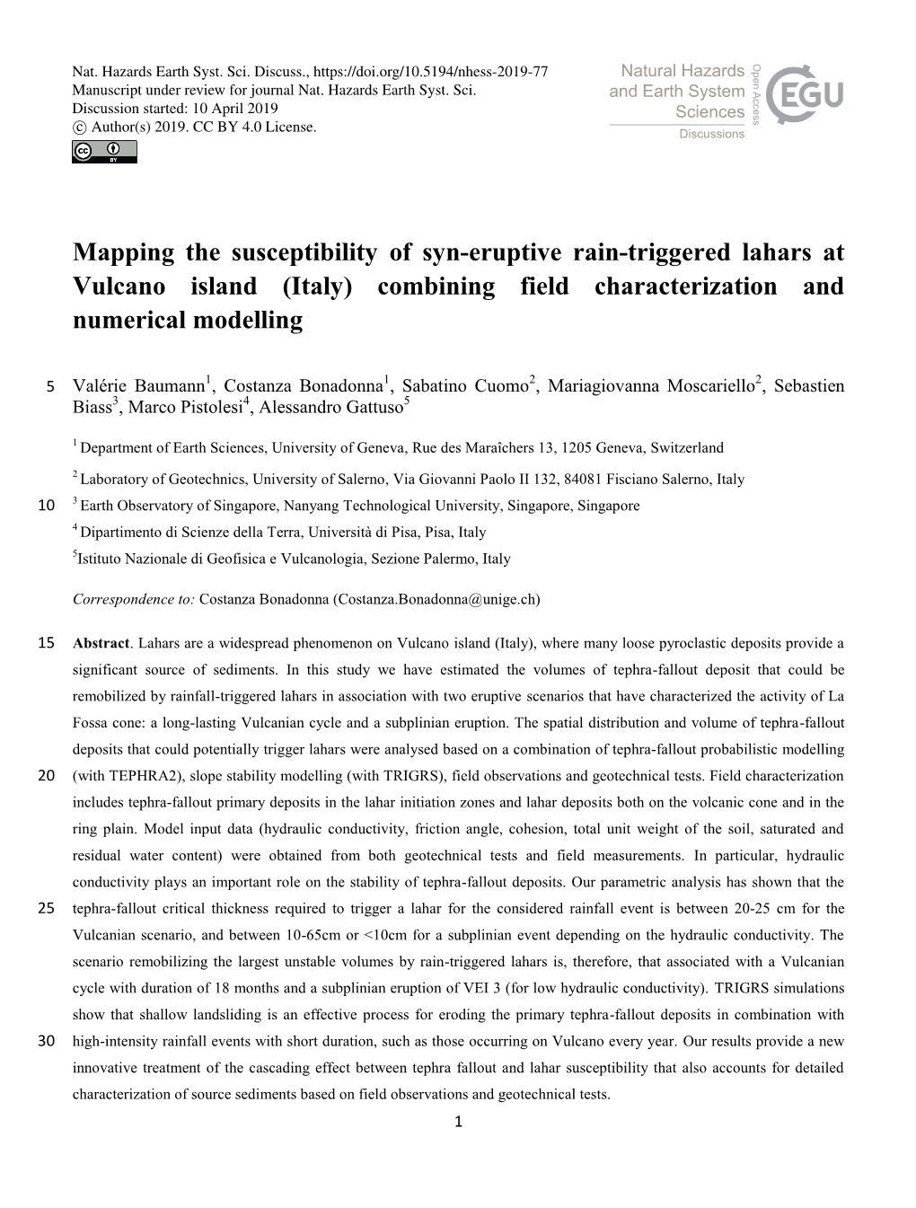 Mapping the Susceptibility of Syn-Eruptive Rain-Triggered Lahars at Vulcano Island (Italy) Combining Field Characterization and Numerical Modelling