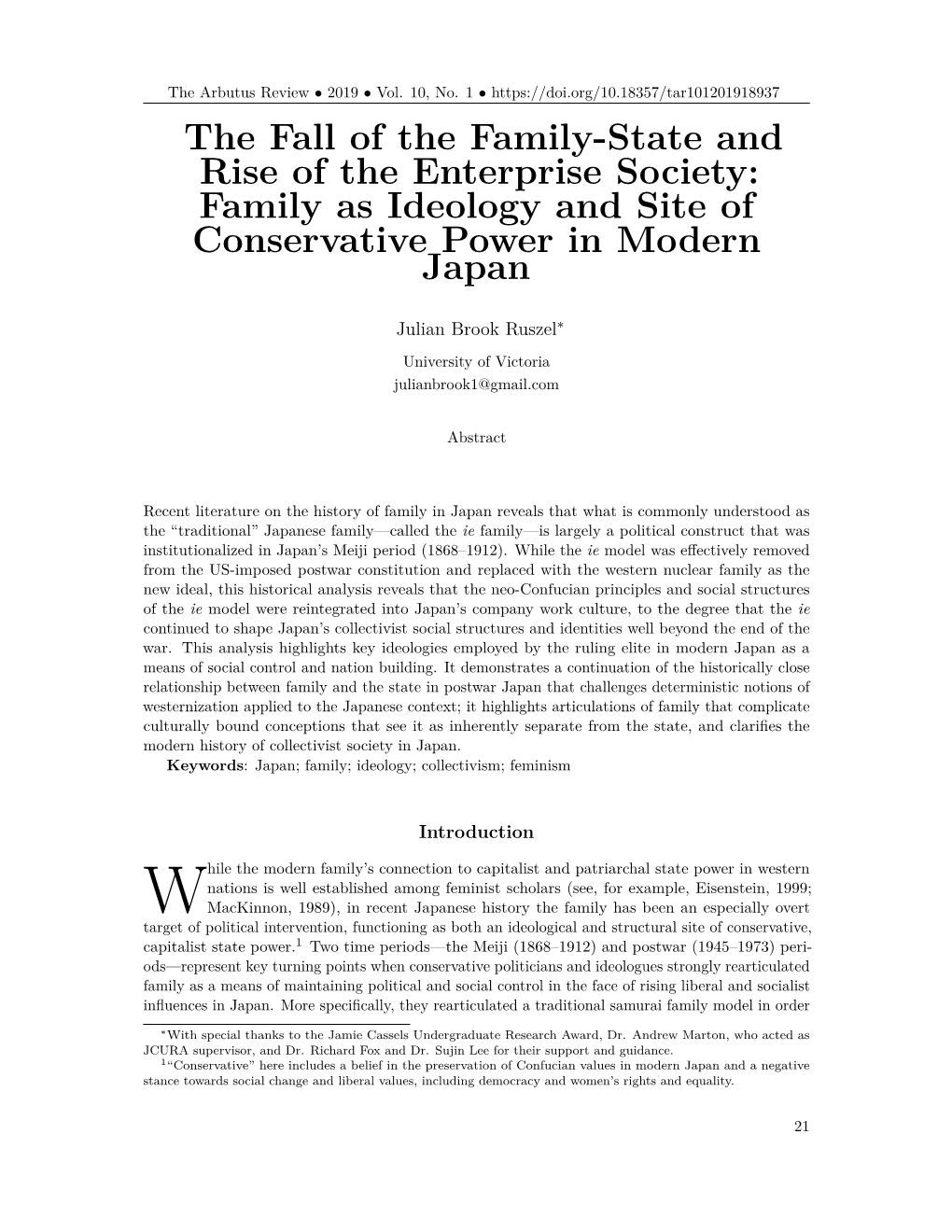 The Fall of the Family-State and Rise of the Enterprise Society: Family As Ideology and Site of Conservative Power in Modern Japan