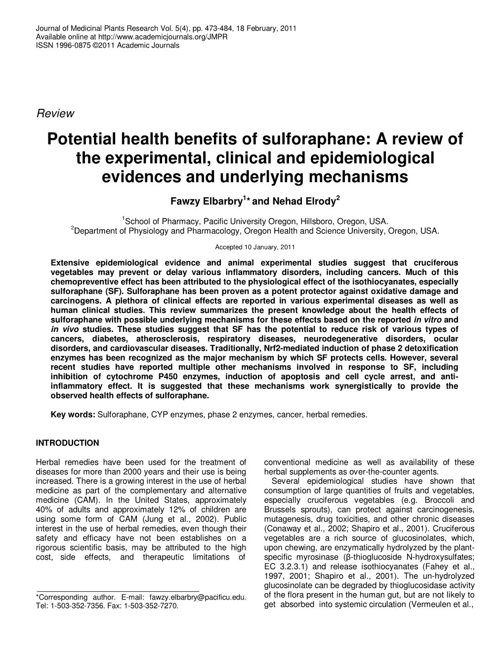 Potential Health Benefits of Sulforaphane: a Review of the Experimental, Clinical and Epidemiological Evidences and Underlying Mechanisms