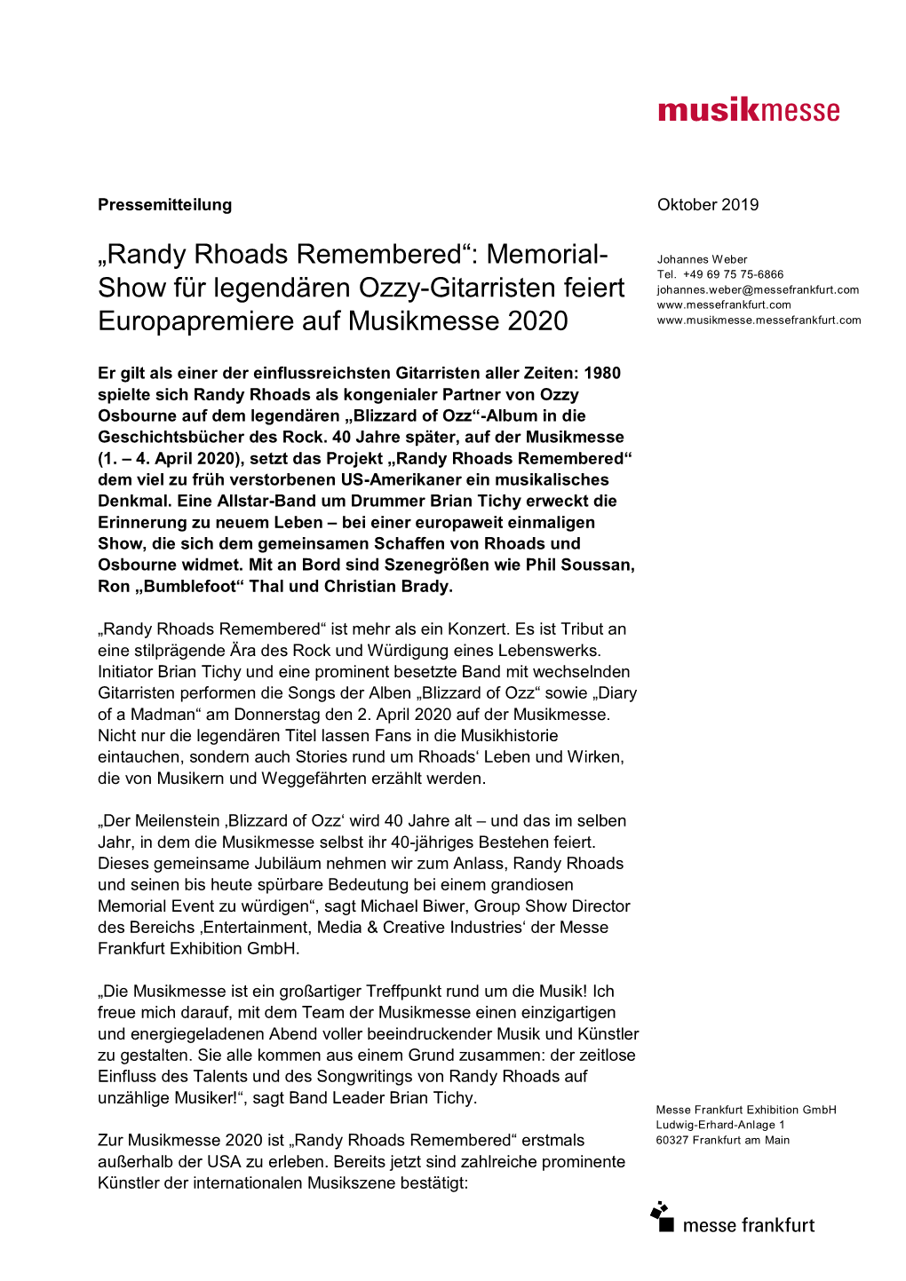 „Randy Rhoads Remembered“: Memorial- Show Für