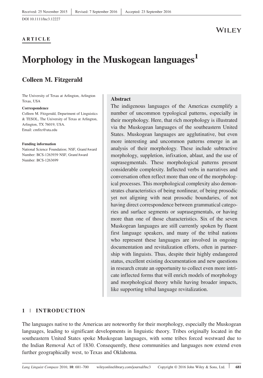 Morphology in the Muskogean Languages1