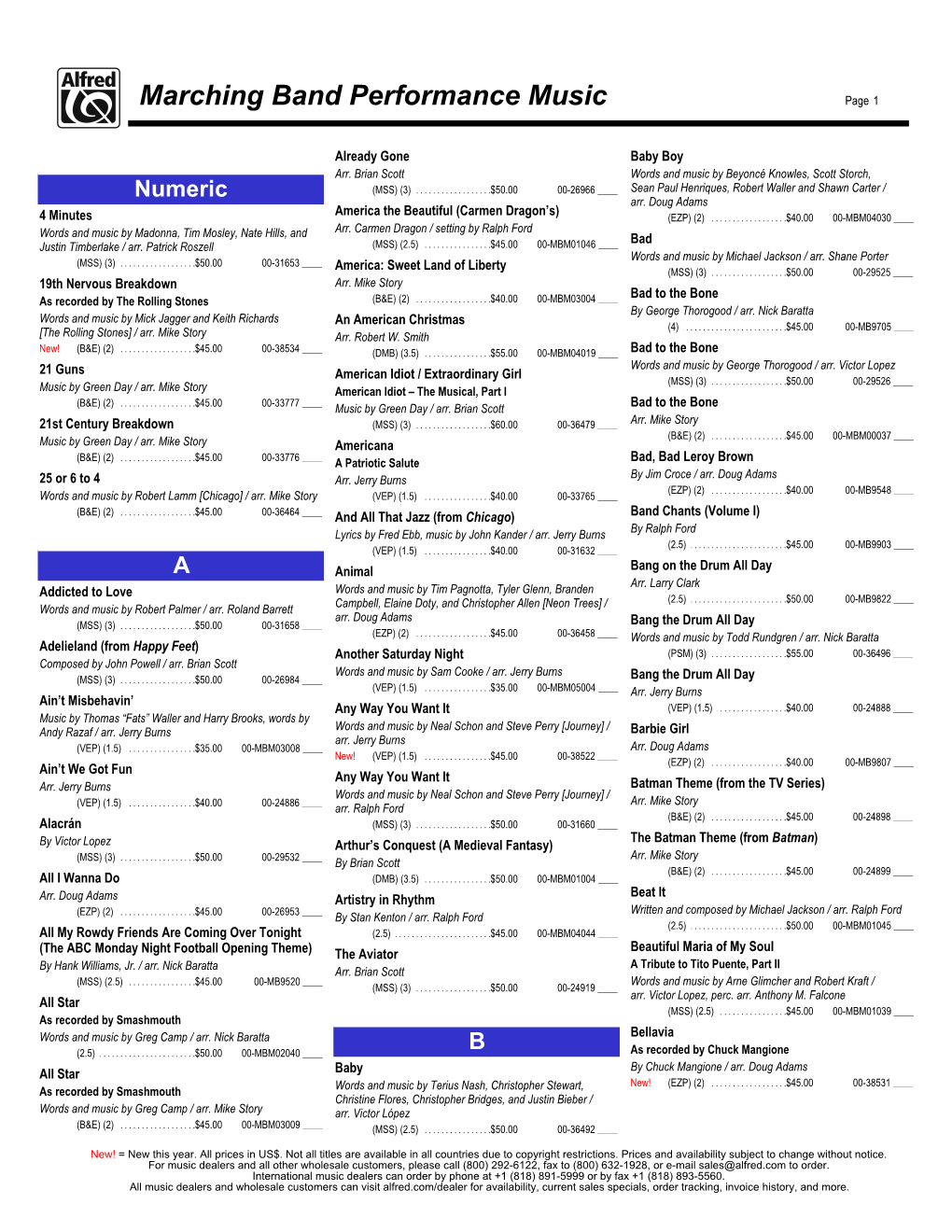 Marching Band Performance Music Page 1 PDF Catalogs: Line List ______Already Gone Baby Boy Arr