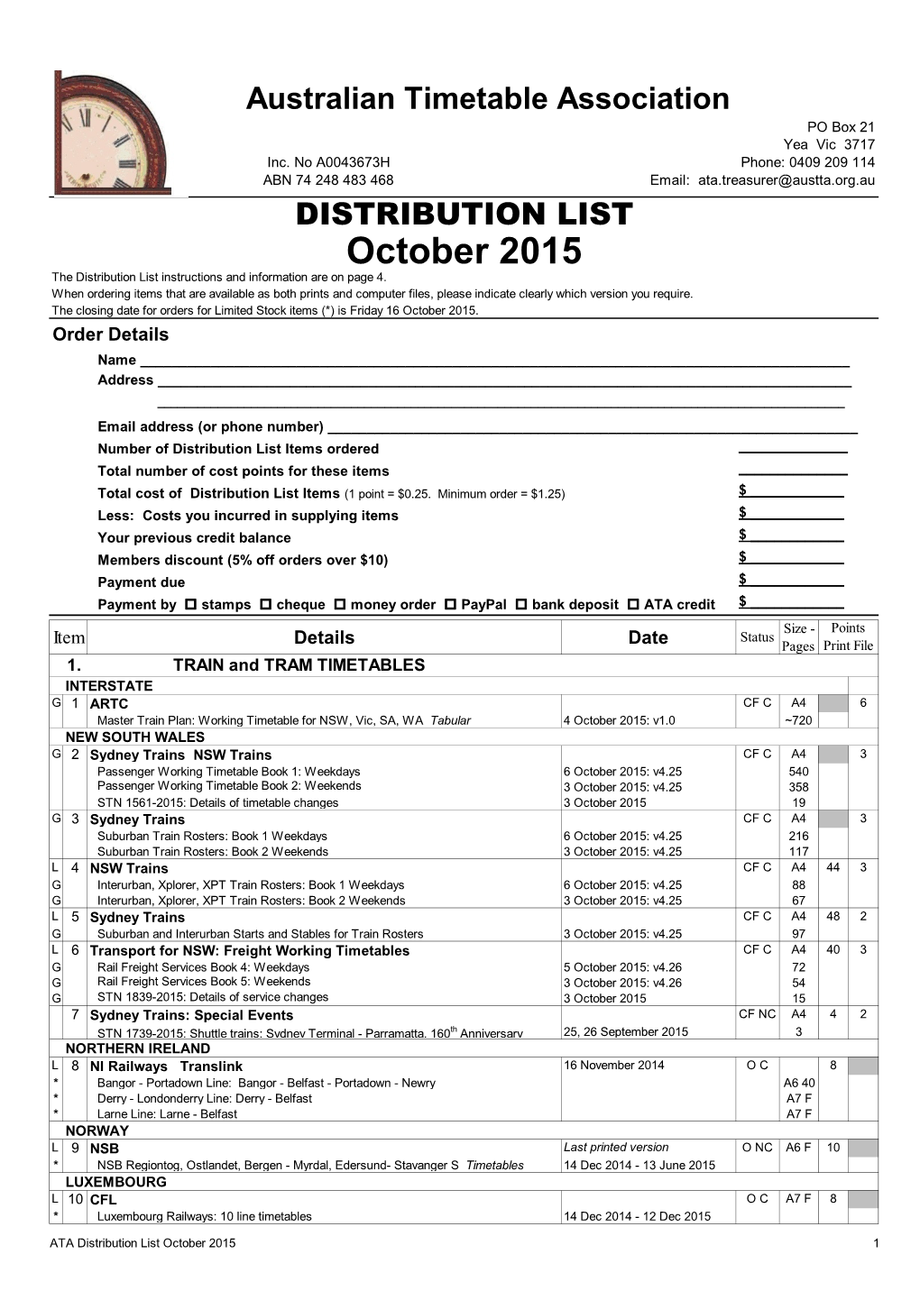 October 2015 the Distribution List Instructions and Information Are on Page 4