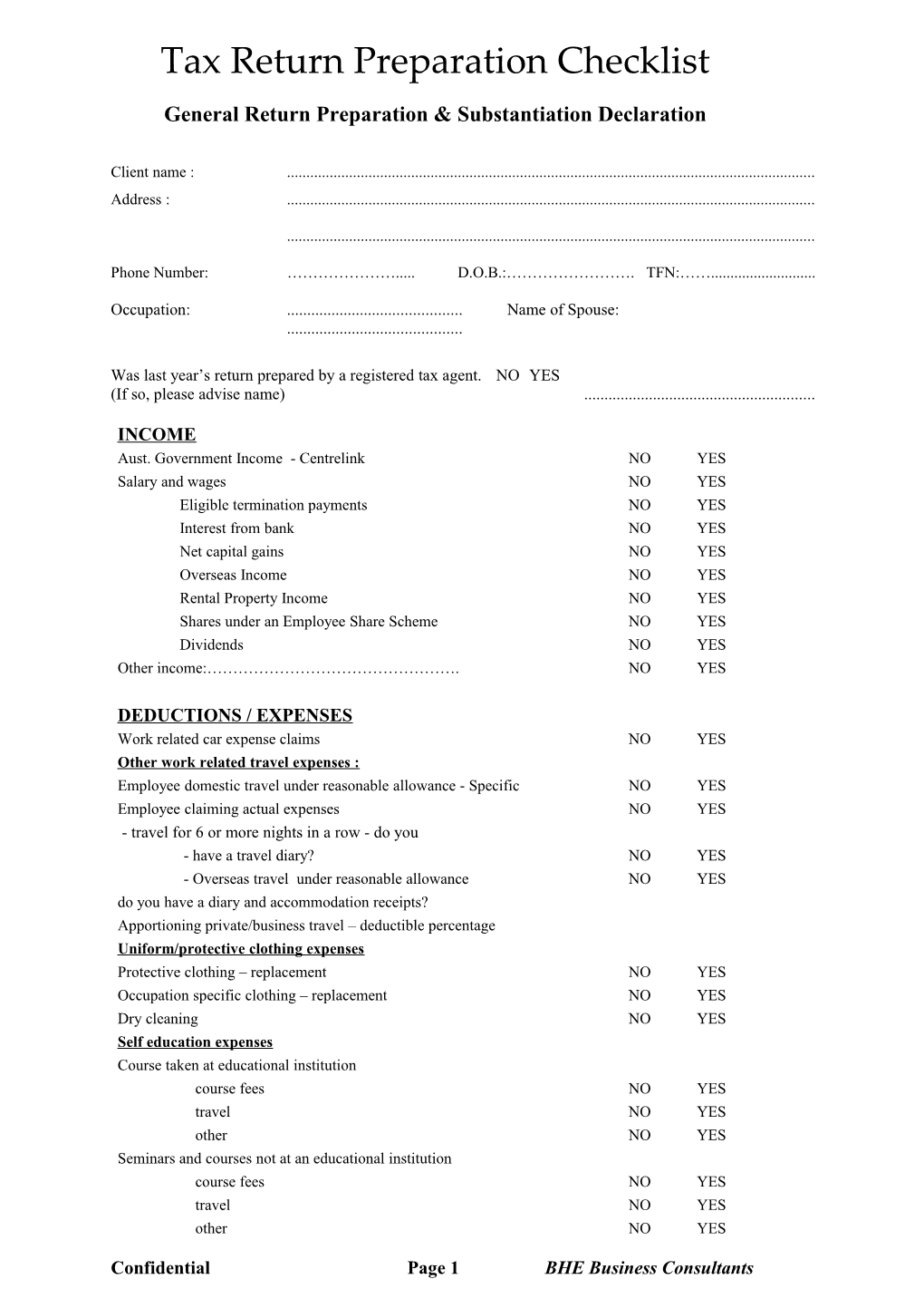 General Return Preparation & Substantiation Declaration For 2002