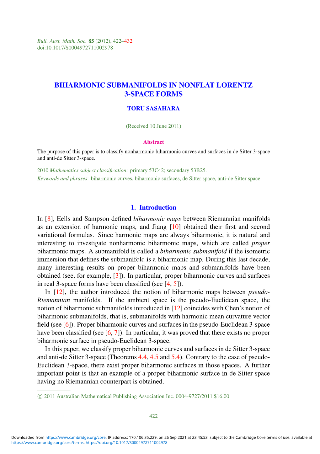 Biharmonic Submanifolds in Nonflat Lorentz 3-Space Forms