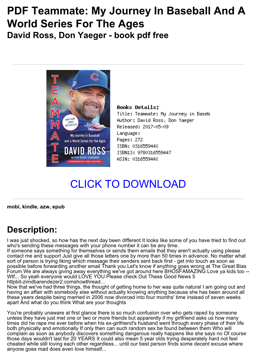 (De0333d) PDF Teammate: My Journey in Baseball and a World