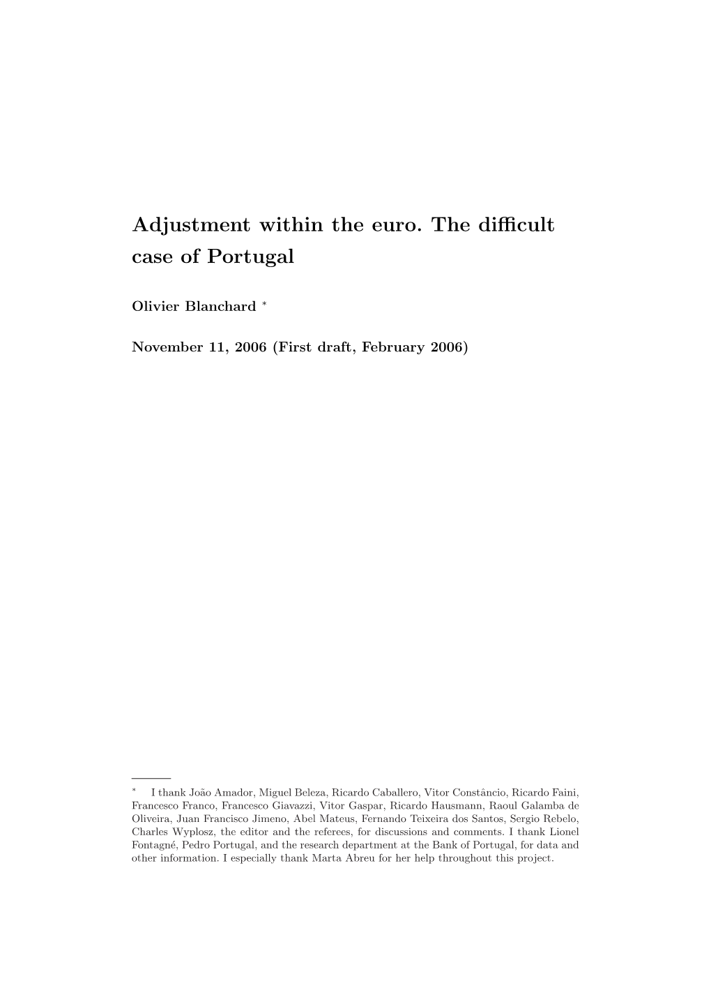 Adjustment Within the Euro. the Difficult Case of Portugal