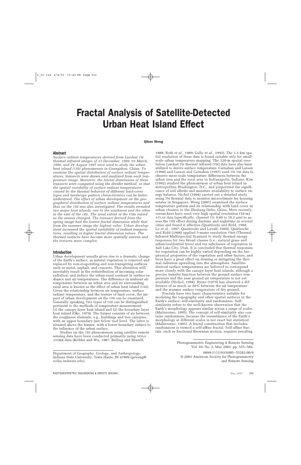 Fractal Analysis of Satellite-Detected Urban Heat Island Effect