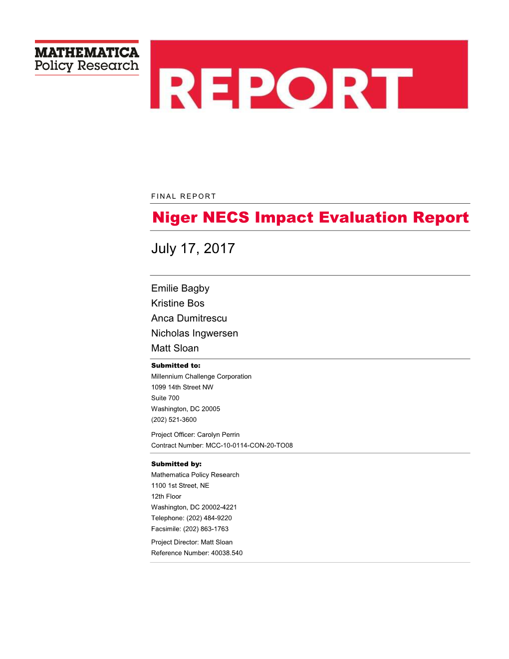 Niger NECS Impact Evaluation Report