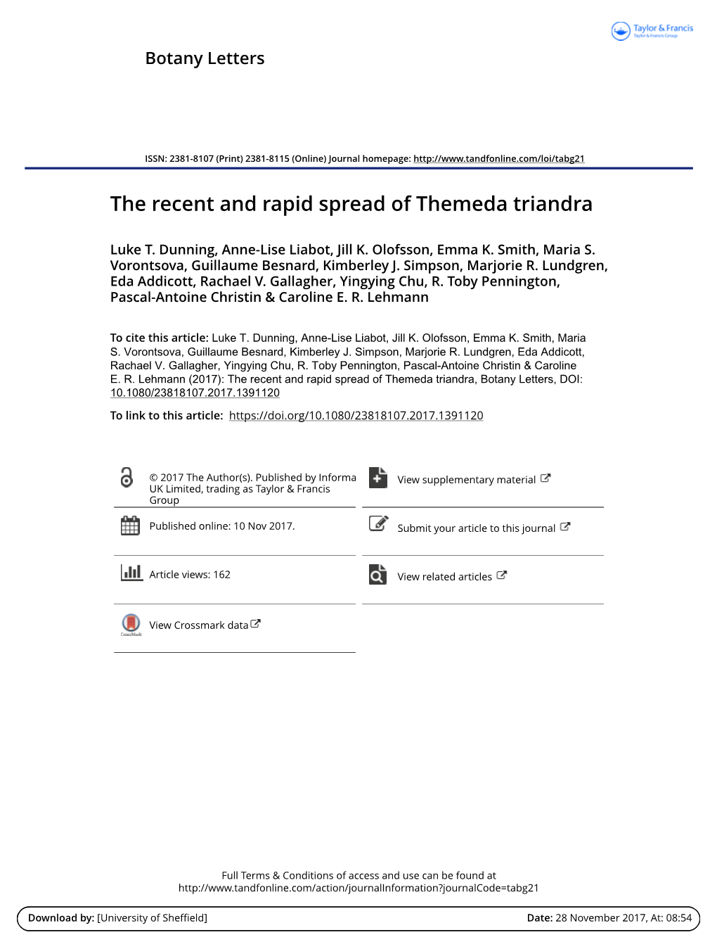 The Recent and Rapid Spread of Themeda Triandra