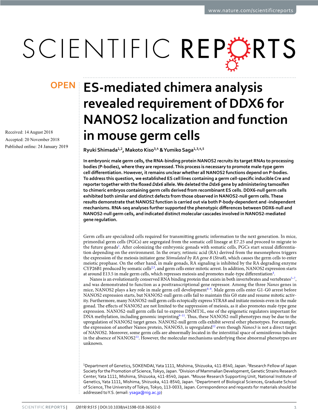 ES-Mediated Chimera Analysis Revealed Requirement of DDX6 For