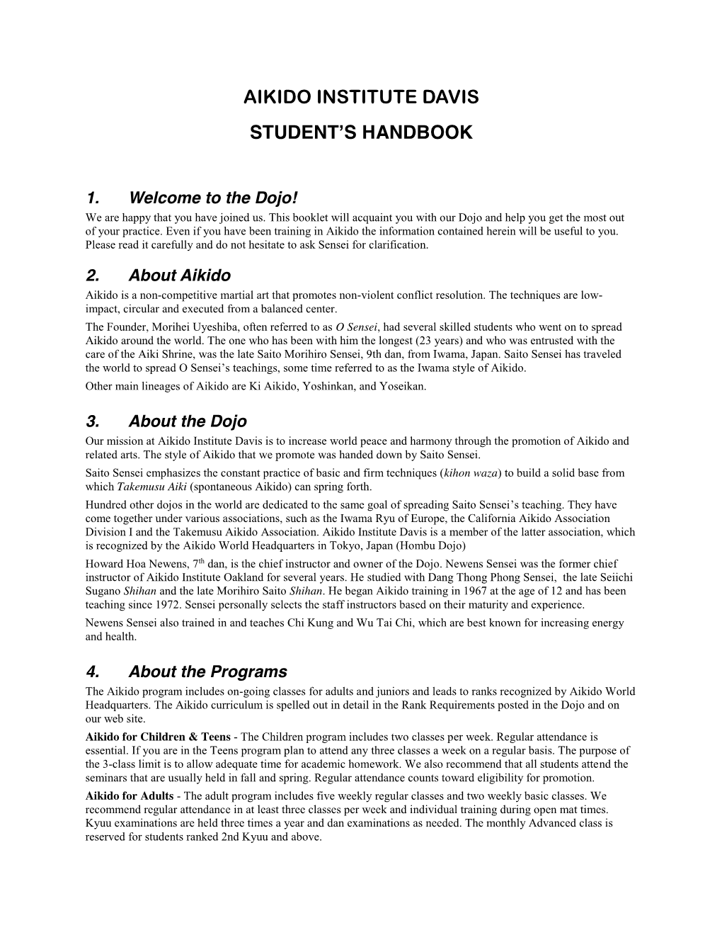 Aikido Institute Davis Student's Handbook