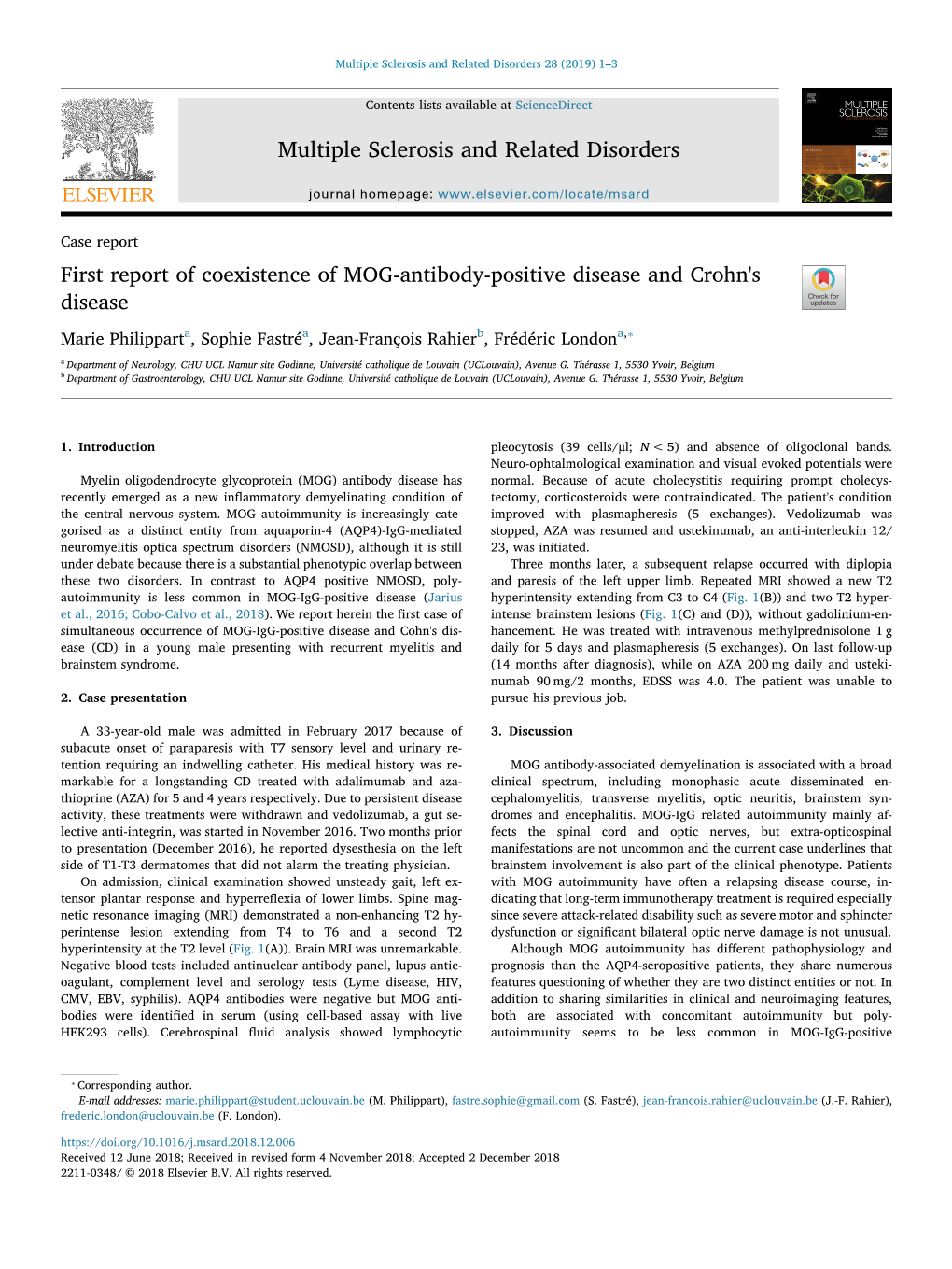 First Report of Coexistence of MOG-Antibody-Positive Disease And