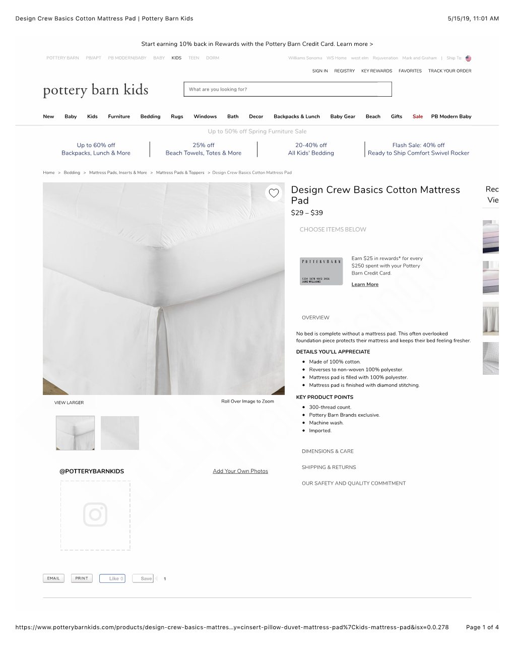 Design Crew Basics Cotton Mattress Pad | Pottery Barn Kids 5/15/19, 11�01 AM