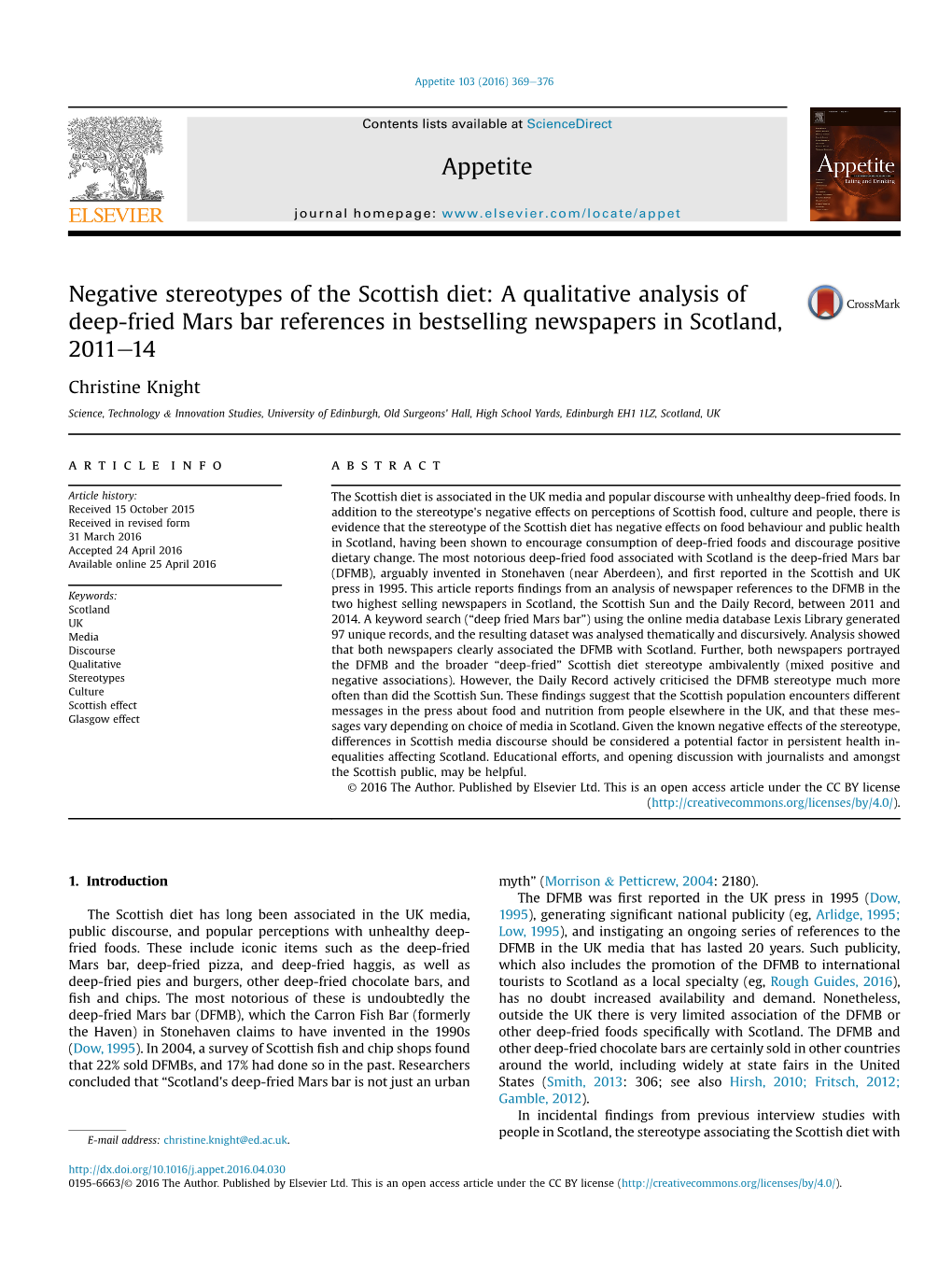 Negative Stereotypes of the Scottish Diet: a Qualitative Analysis of Deep-Fried Mars Bar References in Bestselling Newspapers in Scotland, 2011E14