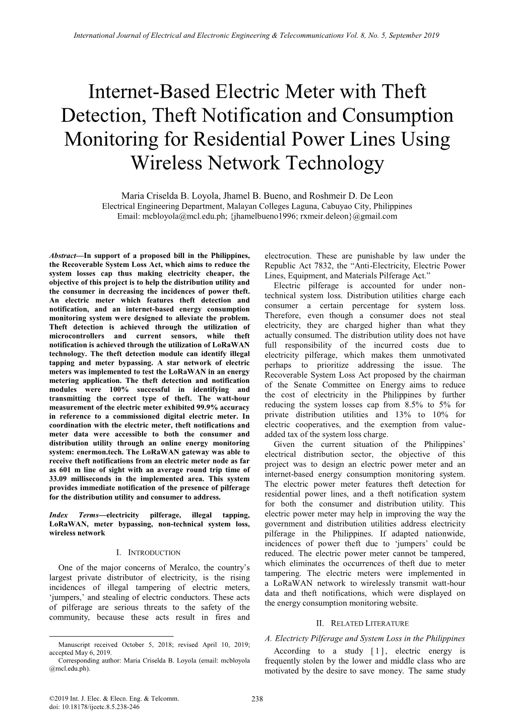 Internet-Based Electric Meter with Theft Detection, Theft Notification and Consumption Monitoring for Residential Power Lines Using Wireless Network Technology