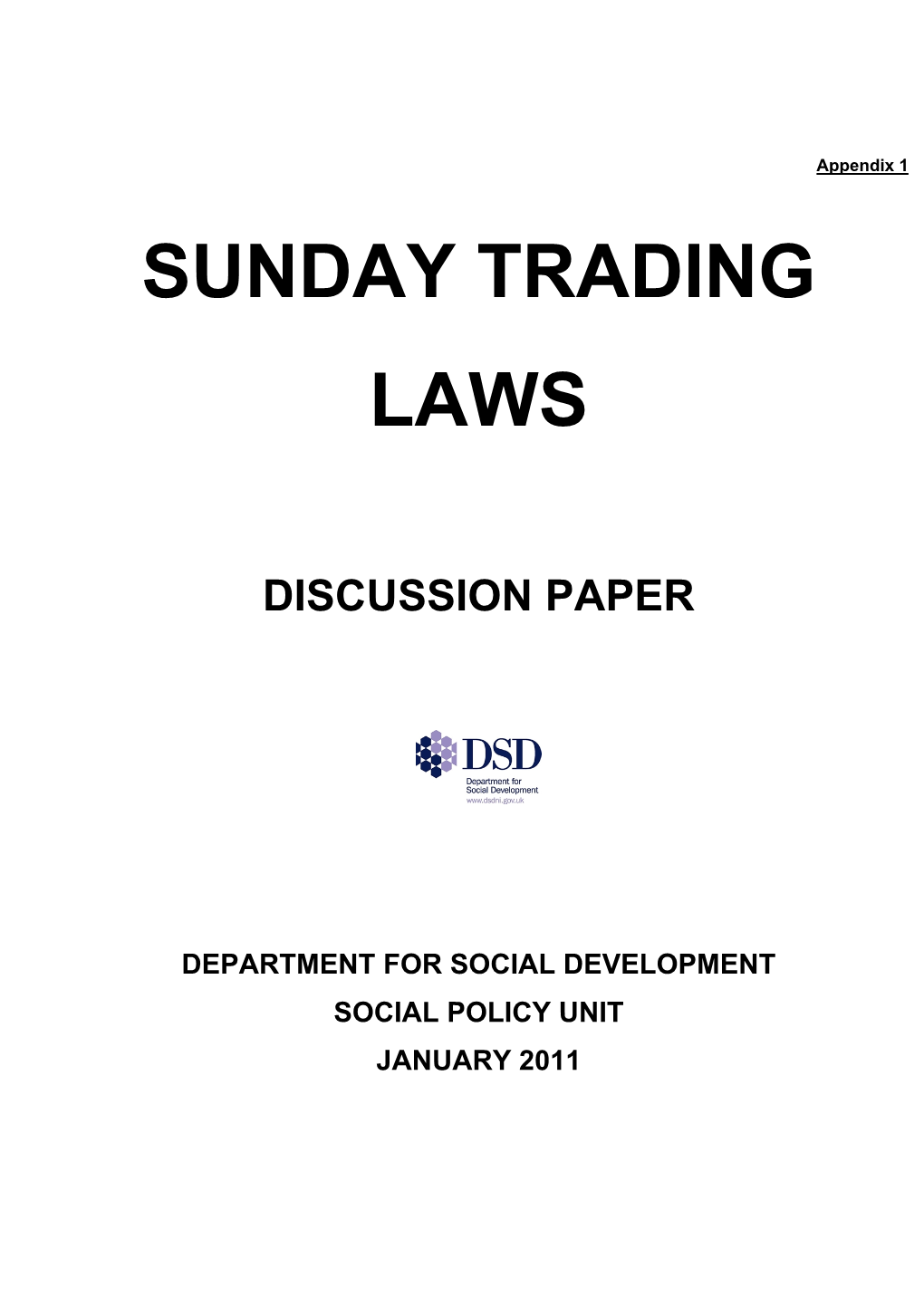 DSD Consultation Paper Re Sunday Trading Laws