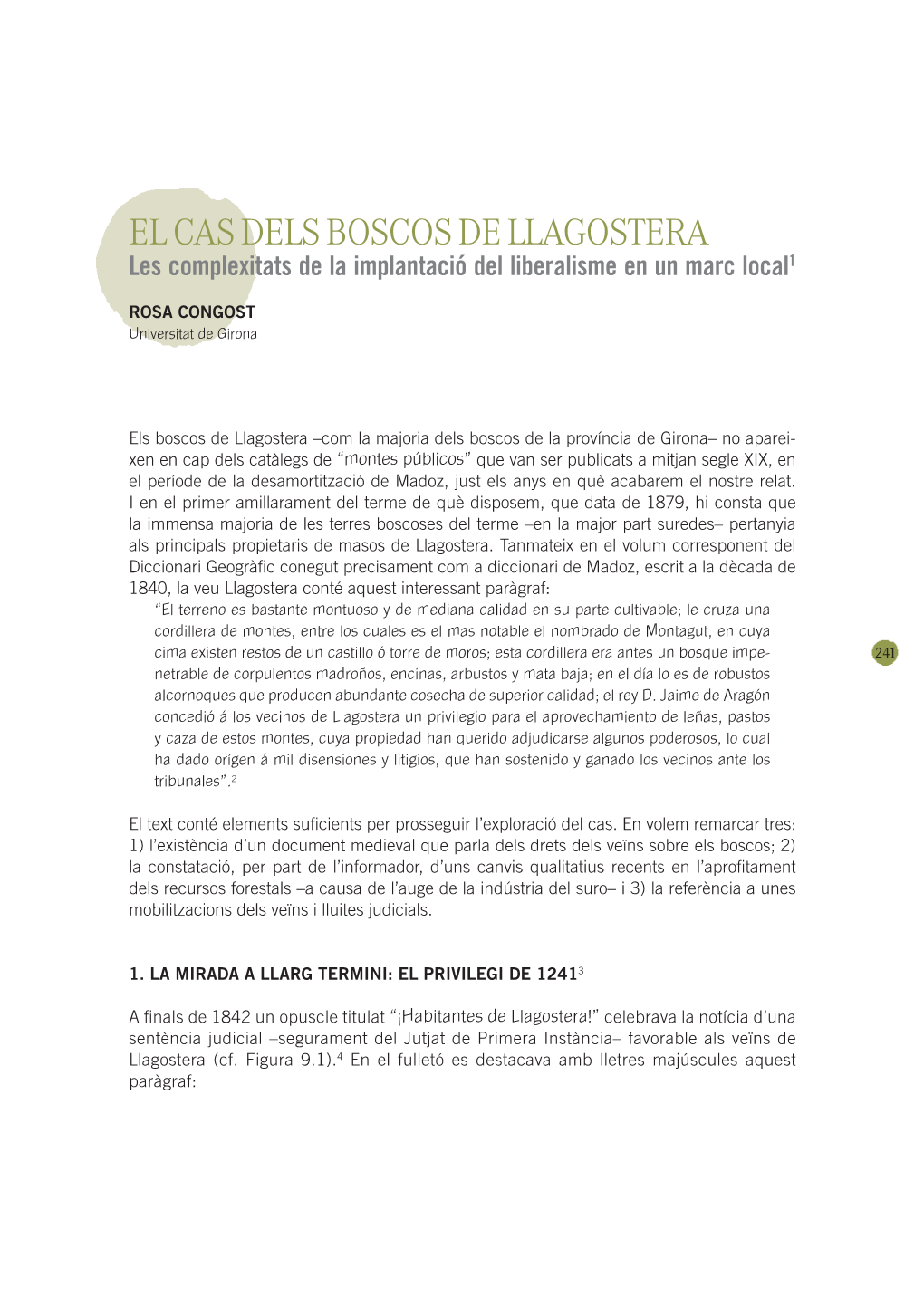 EL CAS DELS BOSCOS DE LLAGOSTERA Les Complexitats De La Implantació Del Liberalisme En Un Marc Local1