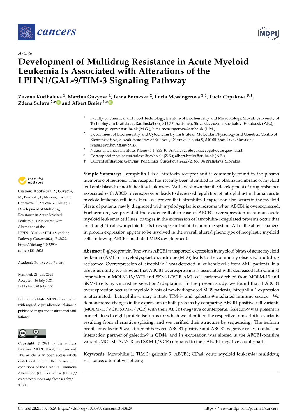 Development of Multidrug Resistance in Acute Myeloid Leukemia Is Associated with Alterations of the LPHN1/GAL-9/TIM-3 Signaling Pathway