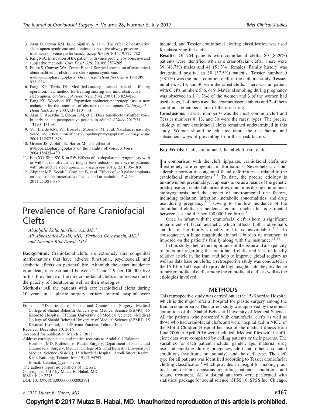 Prevalence of Rare Craniofacial Clefts