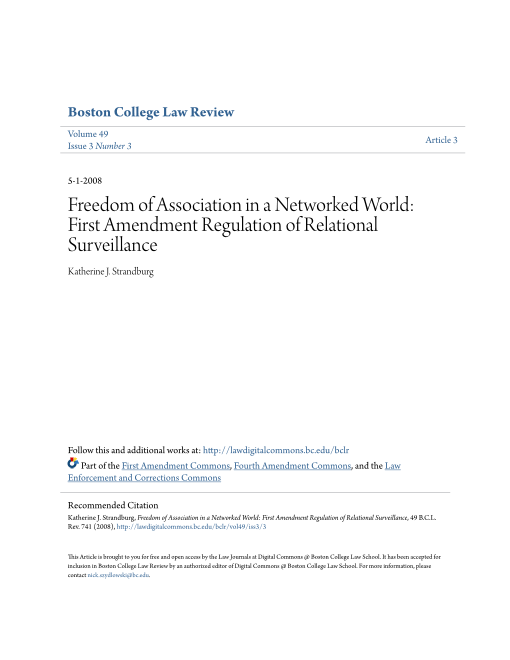 First Amendment Regulation of Relational Surveillance Katherine J