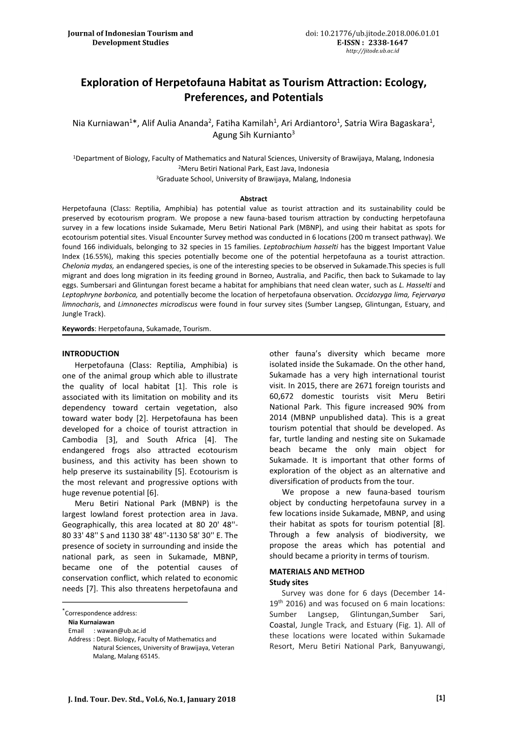 Exploration of Herpetofauna Habitat As Tourism Attraction: Ecology, Preferences, and Potentials