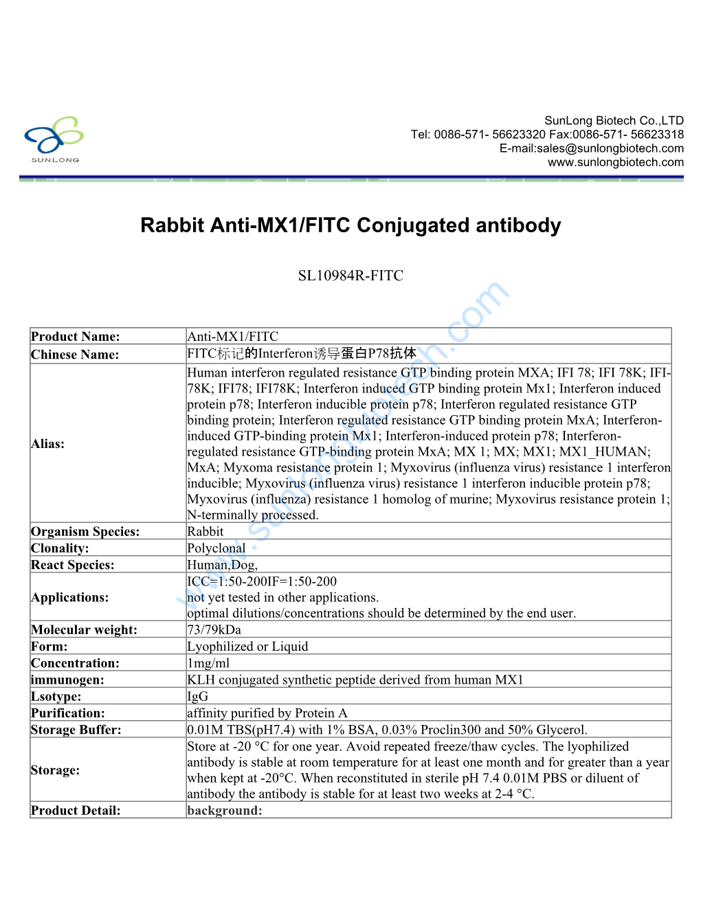 Rabbit Anti-MX1/FITC Conjugated Antibody